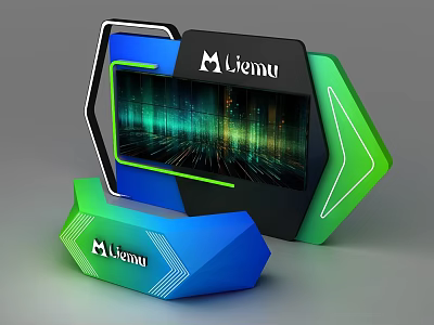 Modern Liemu Display Shelves With Hexagonal Structure And Colorful LED Accents 3d model