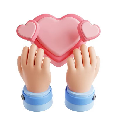 Two Hands Holding Pink Heart Shape With Smaller Hearts And Blue Sleeves 3d model