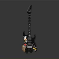 Black Electric Guitar With Colorful Stickers Sleek Body And Modern Design