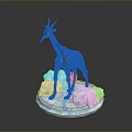 Decorative Antelope Figurine With Horns Black Yellow Spotted Body On Blue Icy Base
