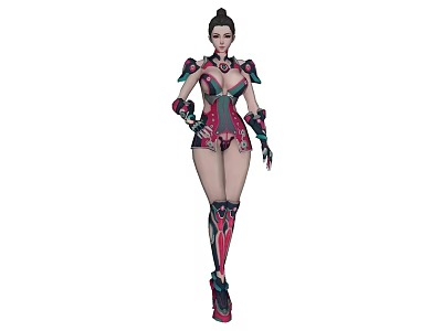 Stylish Game And Movie Character In Red Black Armor With High Boots And Gloves 3d model