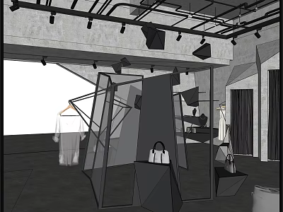 Modern Clothing Store Interior With Glass Partitions Clothing Displays And Handbags 3d model