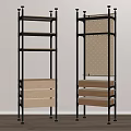 Multi Tier Storage Shelves With Metal Frame Wooden Drawers And Pegboard