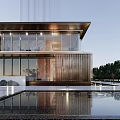 Modern Sales Office Building With Glass Facade And Reflection Pool In Landscaped Surroundings 3d model