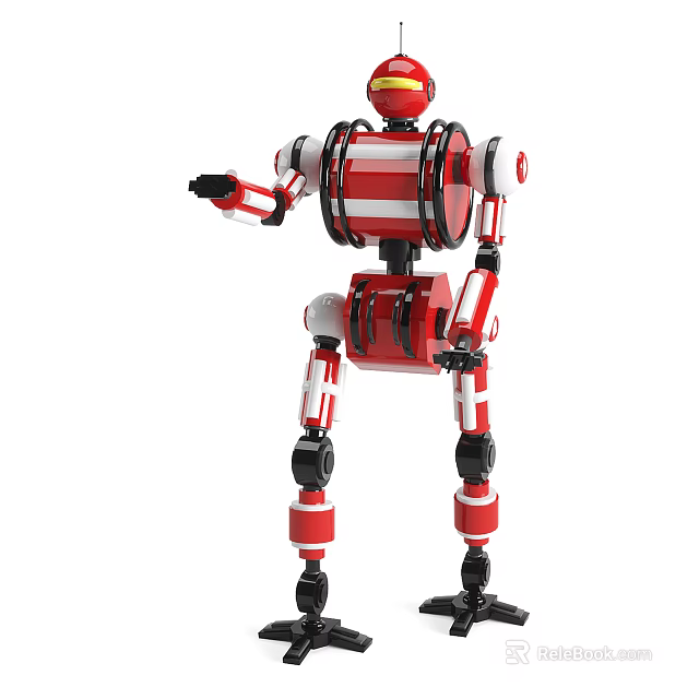 Red and White Smart Robot With Humanoid Mechanical Structure And Articulated Limbs 3d model 