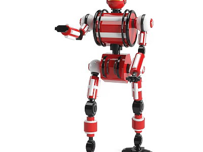 Red and White Smart Robot With Humanoid Mechanical Structure And Articulated Limbs 3d model