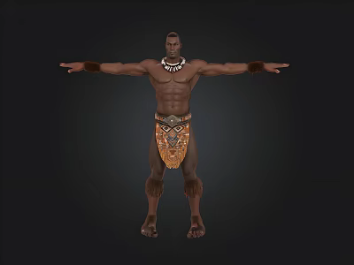 3D Male Character Model In Traditional Ethnic Attire With Necklace And Outstretched Arms 3d model