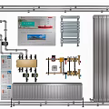 Modern Radiator Heating System With Piping Control Valves And Installation Components 3d model