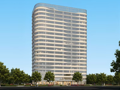 Modern High Rise Hotel Building With Glass Facade Green Trees And Blue Sky 3d model