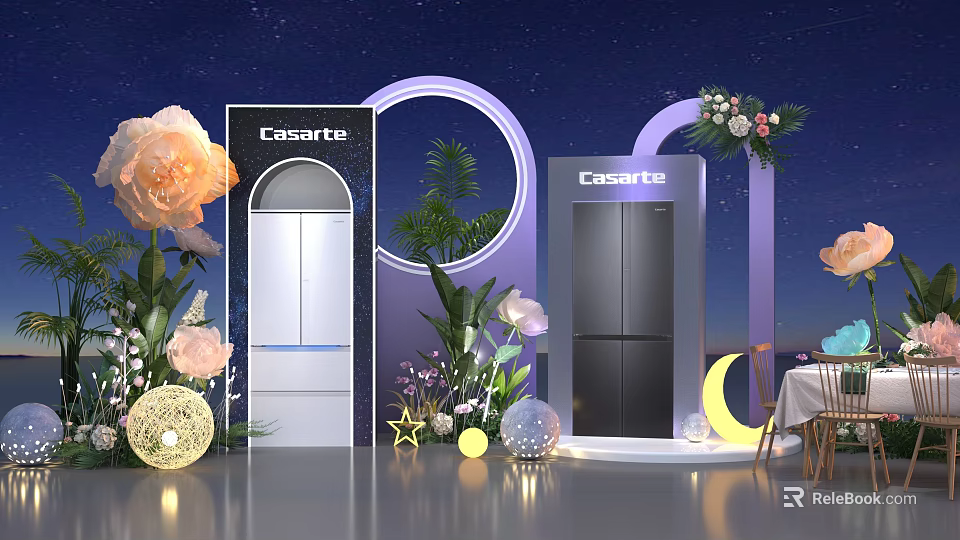 Casarte Themed Photo Check In Spot With Refrigerators Flowers Plants And Moon Lighting 3d model 