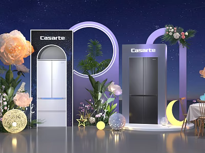 Casarte Themed Photo Check In Spot With Refrigerators Flowers Plants And Moon Lighting 3d model