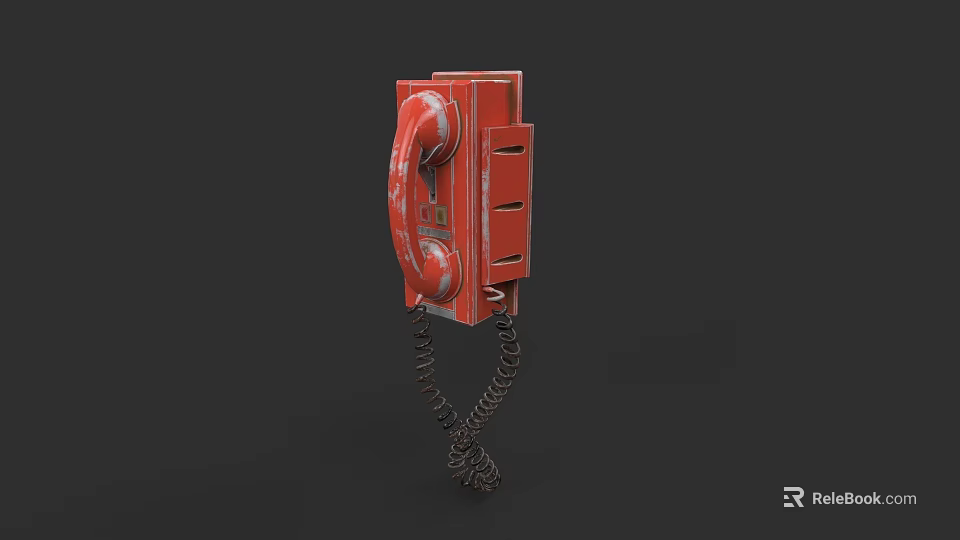 Vintage Red Mobile Phone With Dial Pad And Coiled Cord 3d model 
