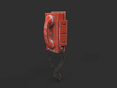 Vintage Red Mobile Phone With Dial Pad And Coiled Cord 3d model