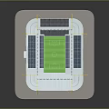 Modern Stadium 3D Model With White Roof Solar Panels Green Pitch And Yellow Supports