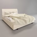 Light Colored Double Bed With Wooden Headboard Two Pillows And Neatly Spread Bedspread