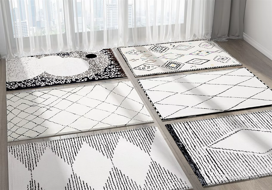 Modern Square Rugs Collection With Geometric Patterns Lines And Abstract Designs For Home Decor 3d model 