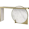 Elegant Modern Console Table With Gold Metal Frame And Round White Marble Top