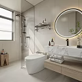 Modern Bathroom Interior With White Toilet Shower Head And Light Colored Tiles