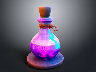 Magic Glass Bottle With Wooden Stopper Twine And Purple Blue Gradient Liquid On Round Base 3d model