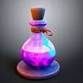 Magic Glass Bottle With Wooden Stopper Twine And Purple Blue Gradient Liquid On Round Base