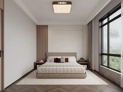 Modern Bedroom Interior Design With King Bed Nightstands Large Window And Area Rug 3d model