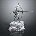 Armored Archer Figure Holding Bow Standing On Stone Base With Rock Decor