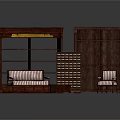 Dark Wooden Furniture Set With Bookshelves Sofa Chair Drawer Cabinet And Side Table