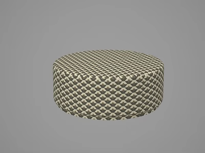 Modern Round Ottoman Featuring Diamond Pattern Upholstered Fabric In Neutral Tones 3d model