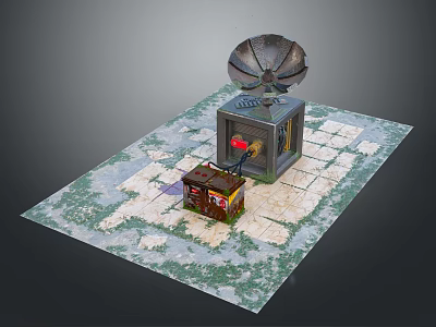 Vintage Gramophone and Small Antique Device on Tiled Surface with Mossy Patterns 3d model