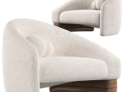 Modern Beige Single Sofa With Fluffy Fabric Rounded Armrests And Wooden Base 3d model