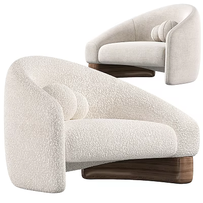 Modern Beige Single Sofa With Fluffy Fabric Rounded Armrests And Wooden Base 3d model
