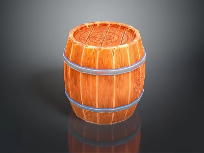 Wooden Barrel Home Storage Container With Metal Hoops And Natural Wood Grain Design 3d model