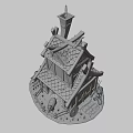 Fairy Tale Style Wooden Cottage With Blue Roof Chimney Sheep And Fence
