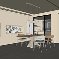 Modern Restaurant Open Design Interior With Dining Table Chairs And Pendant Lights 3d model