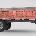 Red Weathered Trailer With Rusty Metal Bed And Two Black Wheels 3d model