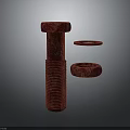 Red Threaded Bolt and Two Washers with Textured Surface Design