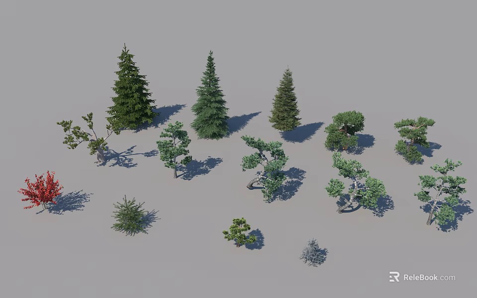 Diverse Arbor Trees with Various Sizes and Different Foliage Shapes 3d model