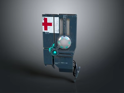 Sturdy Dark-colored Medical Device With Red Cross Circular Indicator And Structural Frame 3d model