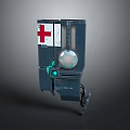 Sturdy Dark-colored Medical Device With Red Cross Circular Indicator And Structural Frame