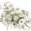 White Anemone Flower Arrangement in Ceramic Vase with Greenery and Babys Breath