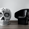 Unique White And Black Leisure Chairs With Skull Design And Floral Patterns