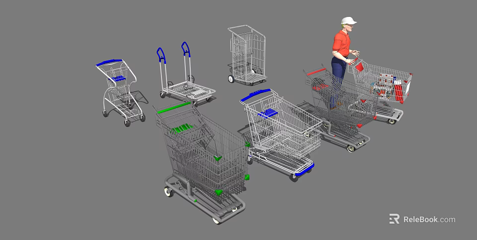 Multiple Shopping Cart Styles as Public Facility in Retail Stores 3d model