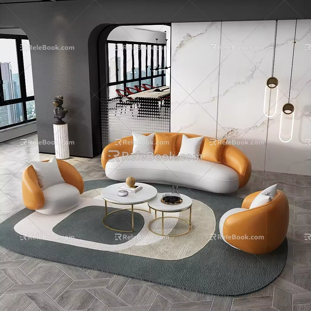 Nordic Sofa Coffee Table Combination Office Sofa Combination 3d model