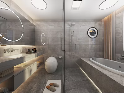 Modern Bathroom Interior With Tile Walls Bathtub Toilet And Lighting 3d model