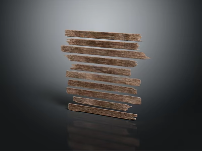 Rustic Brown Wooden Strips In Irregular Arrangement On Dark Background With Reflection 3d model