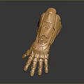 Golden Mechanical Arms 3D Rendered on Black Surface with Reflective Details