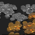 Artistic Silver And Gold Coin Sculpture Carving Scattered On Black Background