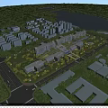 Aerial Planning of Modern Urban Area With Sunset View Buildings Lake and Green Spaces