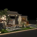Traditional Chinese Courtyard Design With Rockery Small Bridge And Green Plants