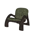 Comfortable Leisure Chair With Wooden Frame Curved Armrests And Green Striped Upholstery